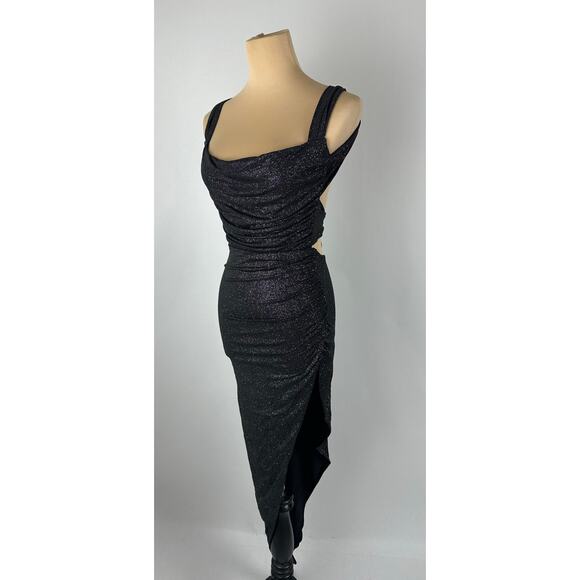 Lucy in the Sky Size XS Black Silver Glitter Dress Cocktail Party NYE Stretch - Picture 9 of 16